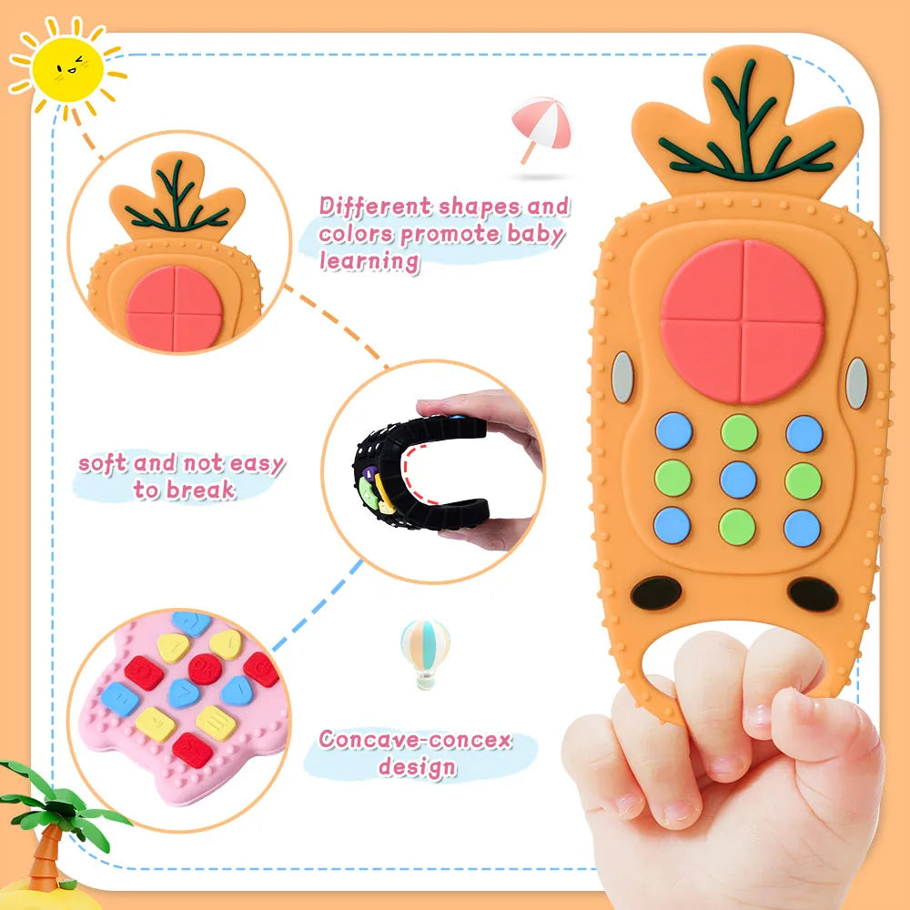 TYRY.HU 1Pc Baby Silicone Teether - Remote Control Shape, Rodent Gum Pain Relief, Sensory Educational Teething Toy for Kids