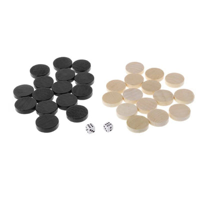30-Piece Wear-Resistant Wooden Checkers and Backgammon Chess Pieces with 2 Dice Board Game for Adults and Kids Home Toy