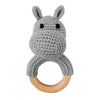 1pc Safety Wooden Baby Teether - Crochet Cartoon Long Ear Bunny Rattler with Mobile Crib Bell | Newborn Teething Toy & Handbell