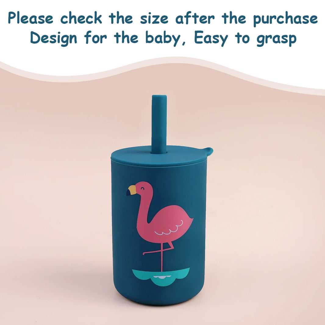 TYRY.HU 1Pc Baby Feeding Straw Cup, Cartoon Learning Feeding Cup, Food Grade Silicone Toddler Water Bottle, BPA Free Tableware