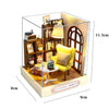 Mini DIY Wooden Dollhouse Kit 11.5 x 9 x 9 cm (4.5 x 3.5 x 3.5 in) - 3D Miniature House with Furniture & Dust Cover, Assembly Model Gift for Teens & Adults
