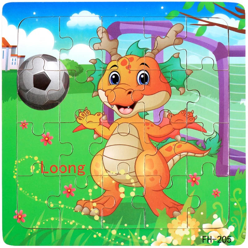 New 20 Piece Wooden 3D Puzzle, Cartoon Animal & Vehicle Jigsaw, Montessori Educational Toy for Kids, Baby 1-3 Years