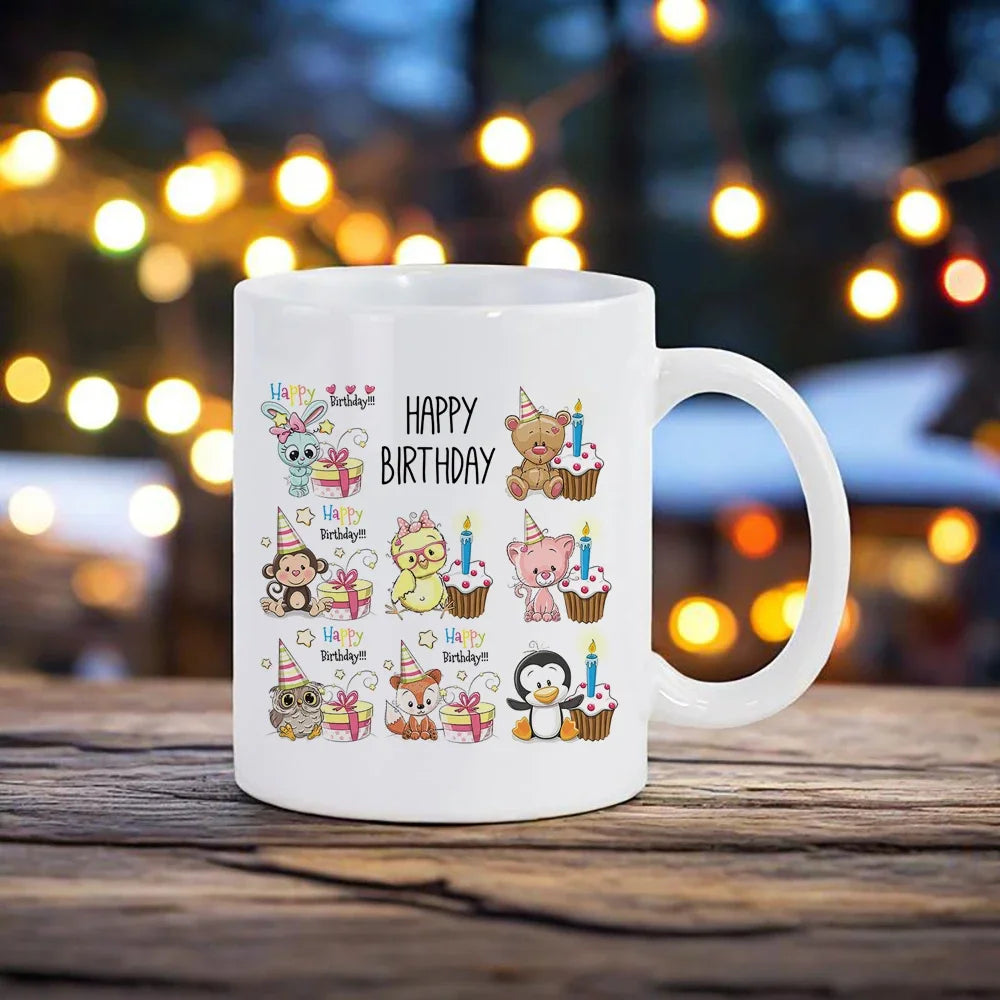 Cute Animal Ceramic Mug 11 oz (320 ml) — Kids Breakfast Cup with Panda, Lion & Koala Designs