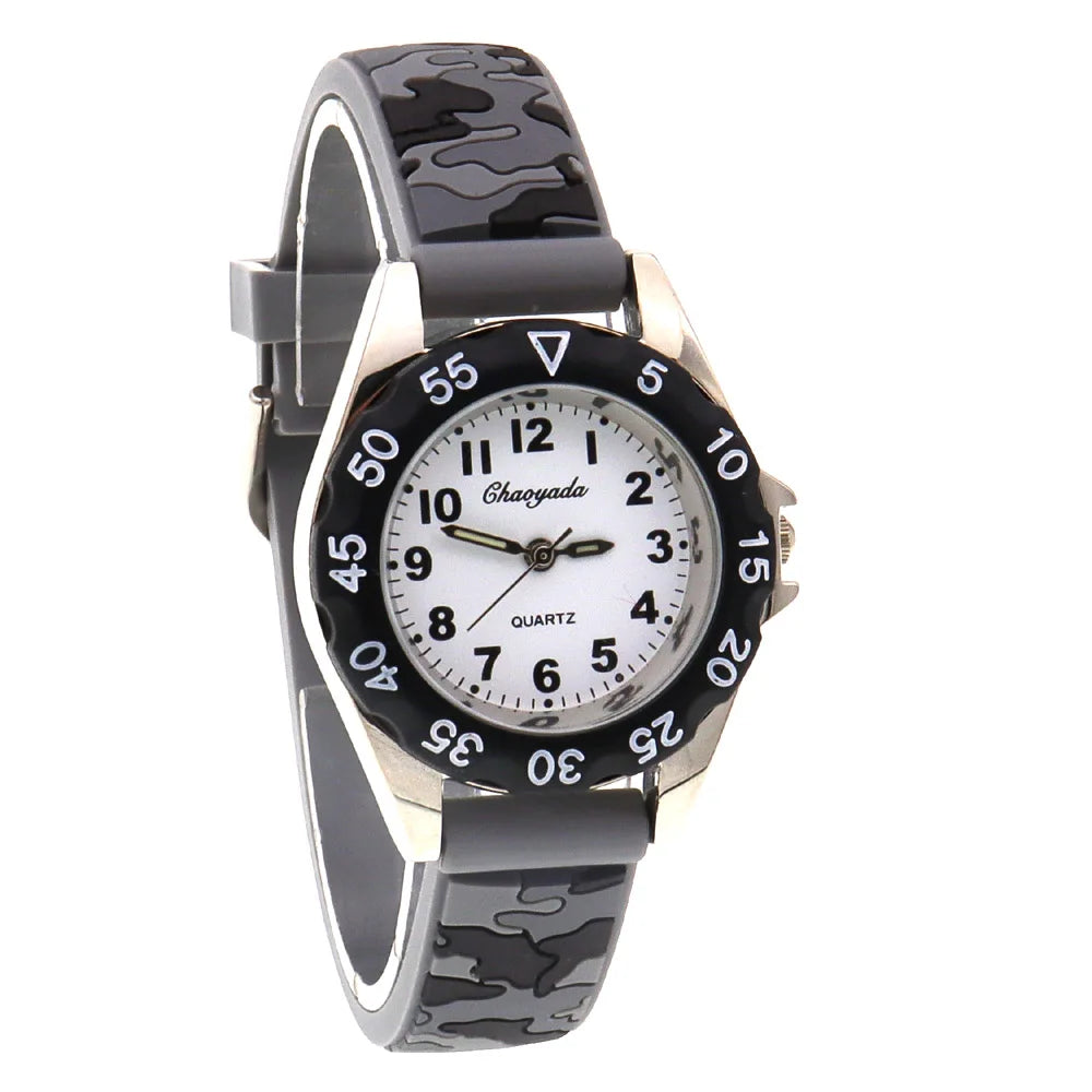 Luminous Hands Boys and Girls Fashion Camouflage Silicone Strap Quartz Digital Watch Waterproof for Kids and Students