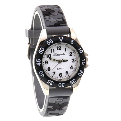 Luminous Hands Boys and Girls Fashion Camouflage Silicone Strap Quartz Digital Watch Waterproof for Kids and Students