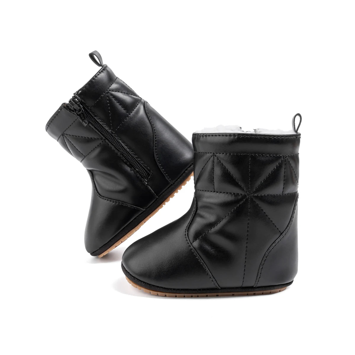 KIDSUN Warm Faux Leather Baby Boots, Fur Lining PU Outsole Boots, Winter Baby Shoes, Infant Indoor Outdoor Walking Shoes