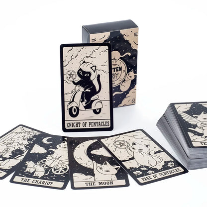 Kitten Tarot Deck - 78 Pieces, Cute Black & White, Beginner-Friendly Fortune Telling & Board Game Kit