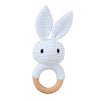 1pc Safety Wooden Baby Teether - Crochet Cartoon Long Ear Bunny Rattler with Mobile Crib Bell | Newborn Teething Toy & Handbell
