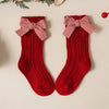 Baby Girls Red Big Bow Christmas Socks - Kids Cotton Solid Woolen Sock Leg Warmers | Toddler Soft Socken for 0-5 Years