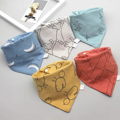 5pcs Baby Bibs Cotton Triangle Scarf | Double Layer Saliva Towel Burp Cloths | Newborn Bandana Bibs & Accessories - Kidzy Market