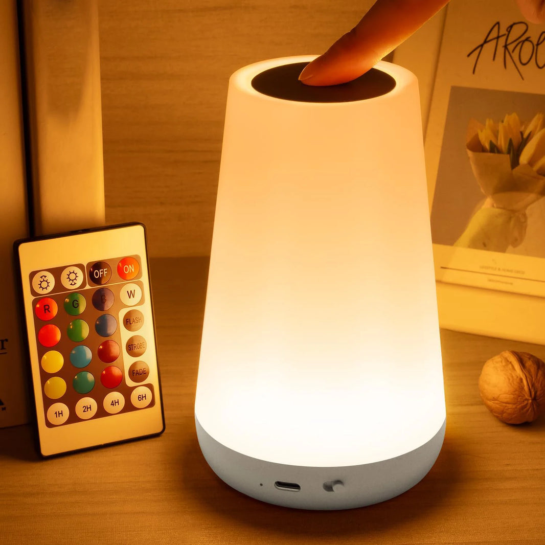 LED 13-Color Changing Night Light Remote Control Touch USB Rechargeable RGB Dimmable Portable Table Bedside Lamp
