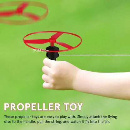 MOONBIFFY 1-Pack Kids Pull-String Flying Disc Helicopter Toy — Outdoor Propeller Spin Top for Ages 4-12