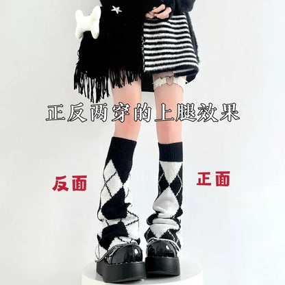 Y2K Punk Knitted Leg Warmers - Star Gothic Cross Harajuku Women Heart Two-Side Wear Loose Fit Leg Covers | JK Thigh High Lolita Socks