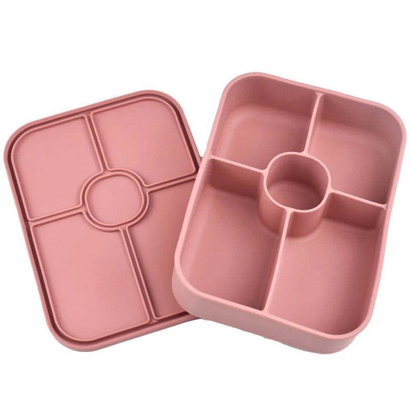 Food Grade Silicone 5-Grid Lunch Box & Bento Box – Microwave & Freezer Safe, Leakproof Lunch & Snack Storage with Lid for School, Work, and Travel