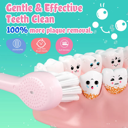Seago Kids Electric Toothbrush - Sonic Child Dolphin Design with LED Smart Timer - IPX7 Waterproof Teeth Cleaning