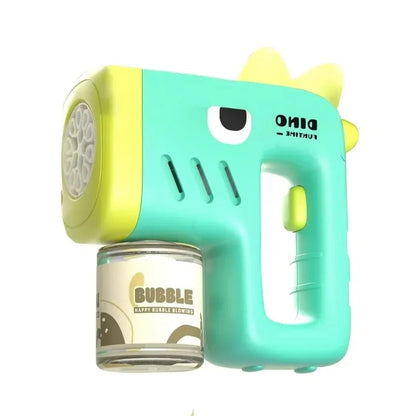 Dinosaur Bubble Machine — Automatic Battery-Powered Bubble Gun for Kids, LED Lights, 360° Rotating, Portable