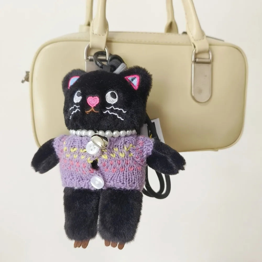 15cm Kawaii Pink Cat Plush Keychain, Animal Doll Pendant for Car and Bag Decoration