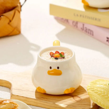 Cute Cartoon Duck Ceramic Mug with Lid & Spoon – 400ml (13.5 fl oz) Coffee Cup for Home & Office