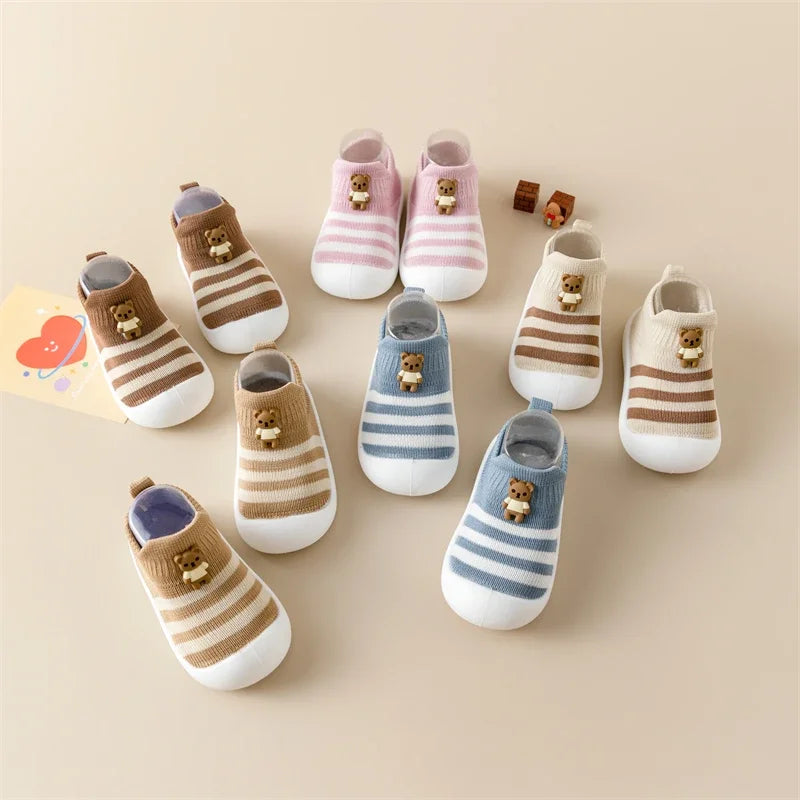 Baby Toddler Shoes Soft Sole Children's Shoes Breathable Cartoon Non-Slip Anti-Fall Striped Cute New Baby Shoes