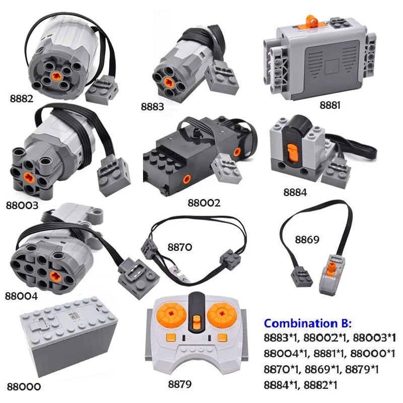 MOC Power Functions Motor Kit – IR Remote Control, Receiver, and Battery Box for Technical Building Blocks