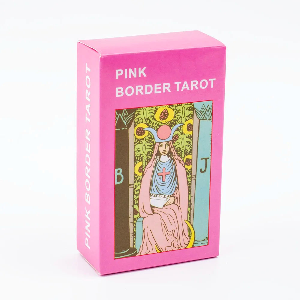 Pink Border Tarot Card Deck - 78 Pieces with Guidebook, English Version, Divination & Board Game for Family Gathering (10.3x6cm)
