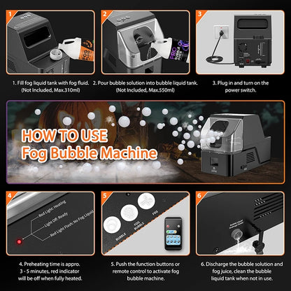 3-in-1 Fog Bubble Machine – 400W Smoke & Bubble Maker with Wireless Remote Control