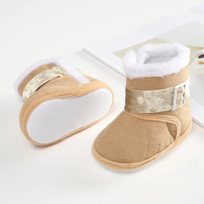Jlong Winter Newborn Soft Sole First Walker Baby Shoes – Fur Warm Snow Boots for Girls (0-18 Months)