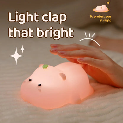 Cute Rabbit Silicone Night Light - Rechargeable Touch Sensor LED Lamp with USB & 30-Min Timer, Big-Face Kids Nightlight for Nursery & Party Decor