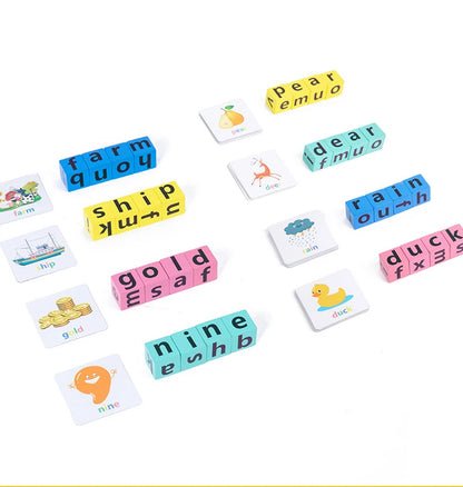 Wooden Word Spelling Game – Alphabet Learning Toy for Preschool Kids with 40 Cards and Letter Building Blocks