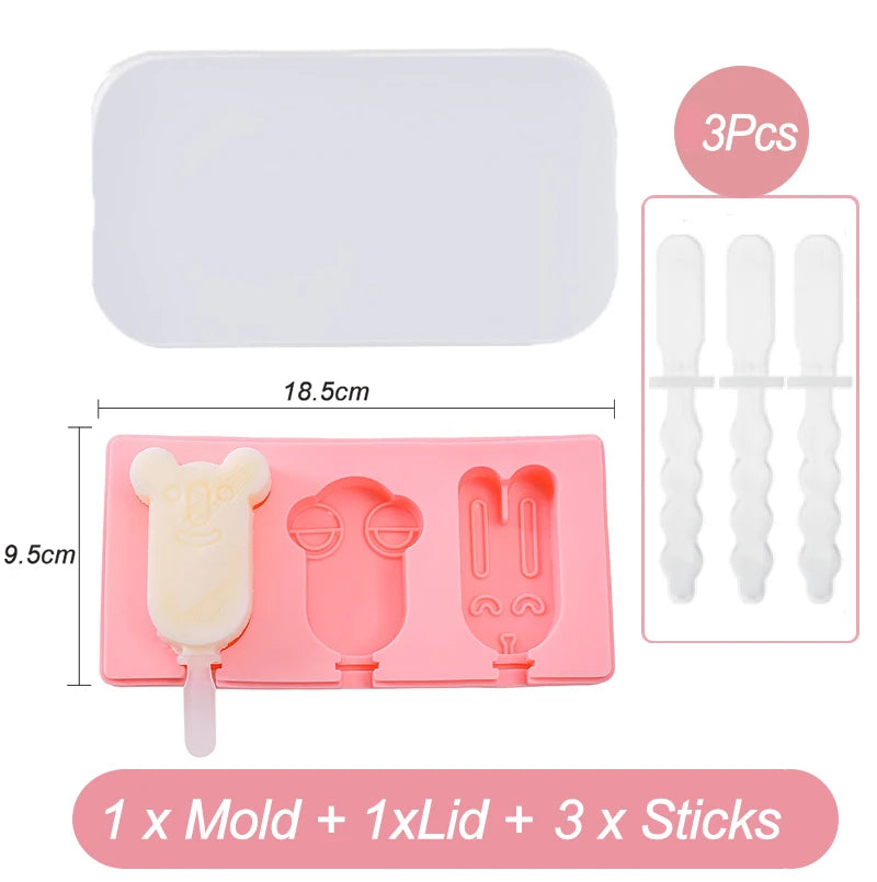 Silicone Cartoon Animal Popsicle and Ice Cream Mold with Lid and Sticks