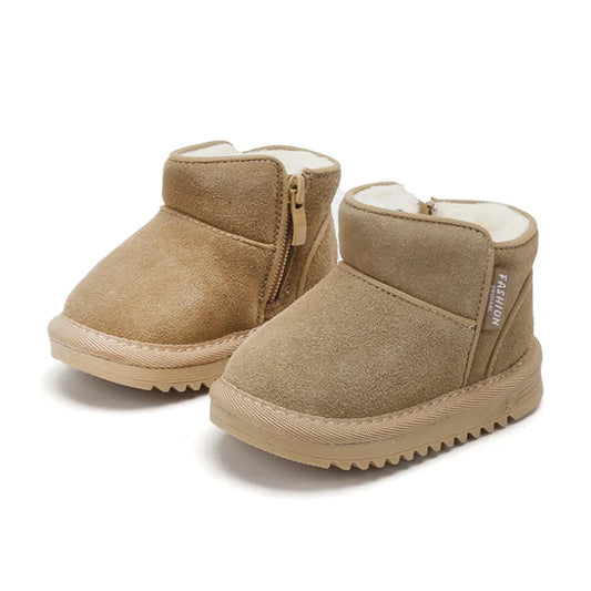 Winter Baby Snow Boots Warm Plush Leather Soft Sole Toddler Boots with Side Zipper