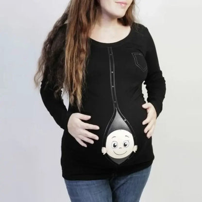 L-4XL Maternity T-Shirts | Funny Cute Baby Peeking Out | Maternity Shirts & Tops for Pregnant Women