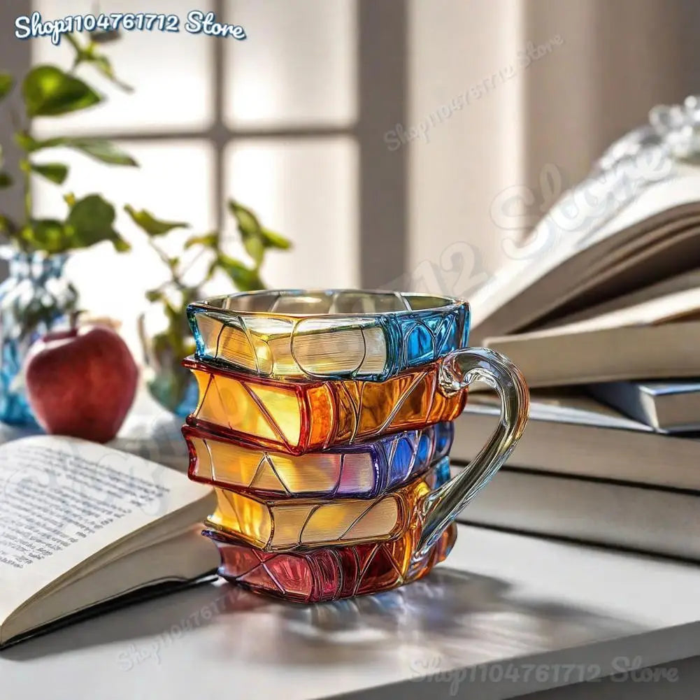 Book-Shaped Painted 11 oz (325 ml) Novelty Coffee Mug — 3D Stacked Book Design, Literary Gift for Book Lovers