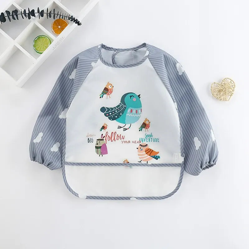 Waterproof Baby Eating Smock – Long-Sleeve Bib & Art Apron with Cute Animal Design - Kidzy Market