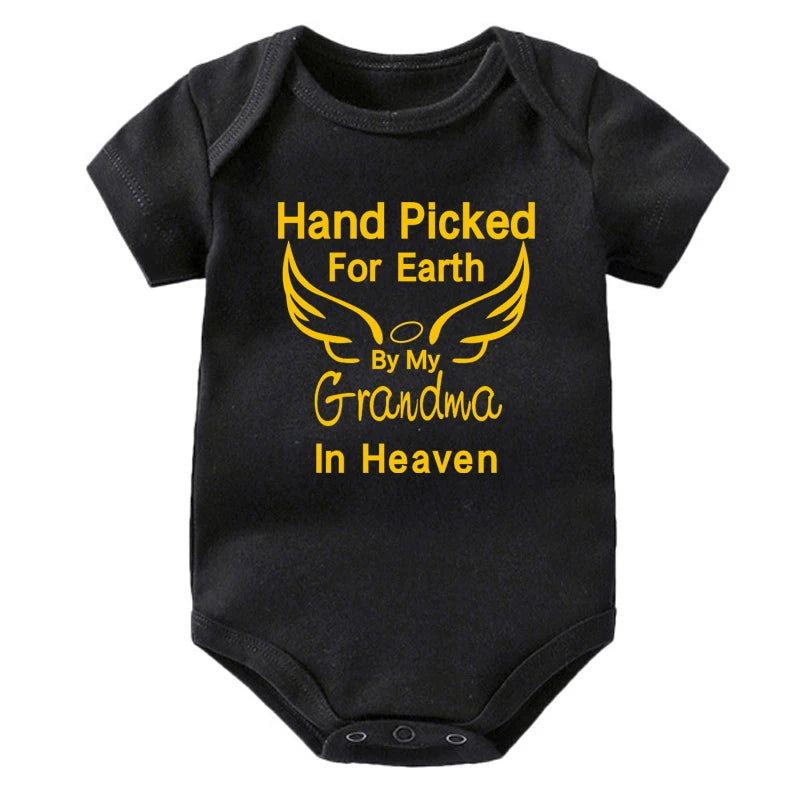 Hand Picked for Earth By My Grandpa/Grandma in Heaven Baby Bodysuit – Summer Short Sleeve Romper, Infant Jumpsuit, Baby Clothes