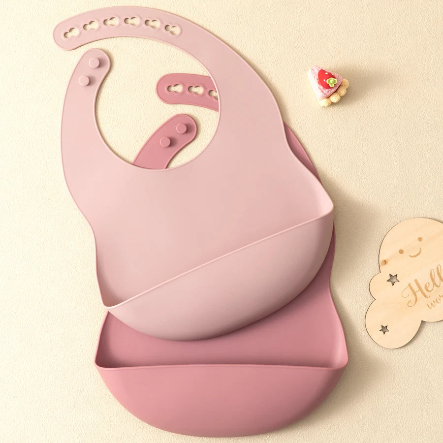 2PCS Silicone Baby Bibs for Toddlers – Waterproof, Solid Color, Adjustable Feeding & Burp Cloths for Newborns & Drooling Scarf - Kidzy Market