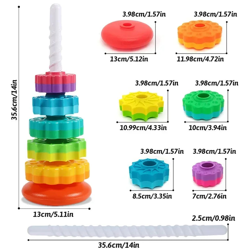 Toddler Rotating Rainbow Spinning Stacking Pyramid Tower Toy
