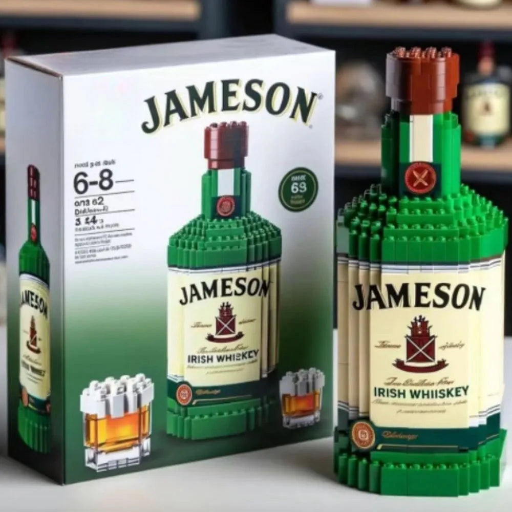 Whiskey Bottle Building Block Model – Creative Wine Bottle Assemble Toy for Home Decor