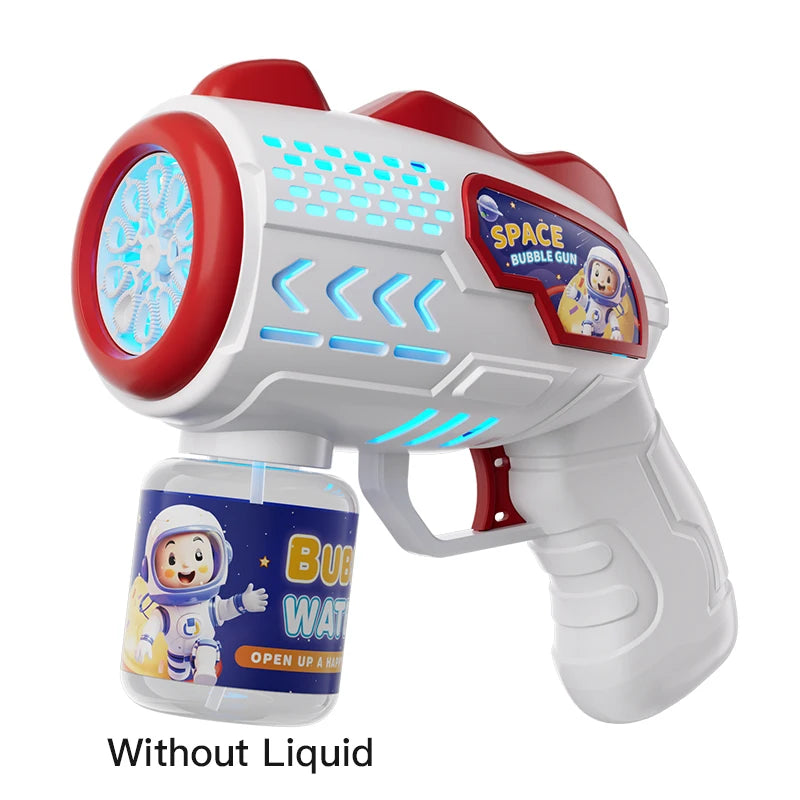 Dinosaur Bubble Machine — Automatic Battery-Powered Bubble Gun for Kids, LED Lights, 360° Rotating, Portable
