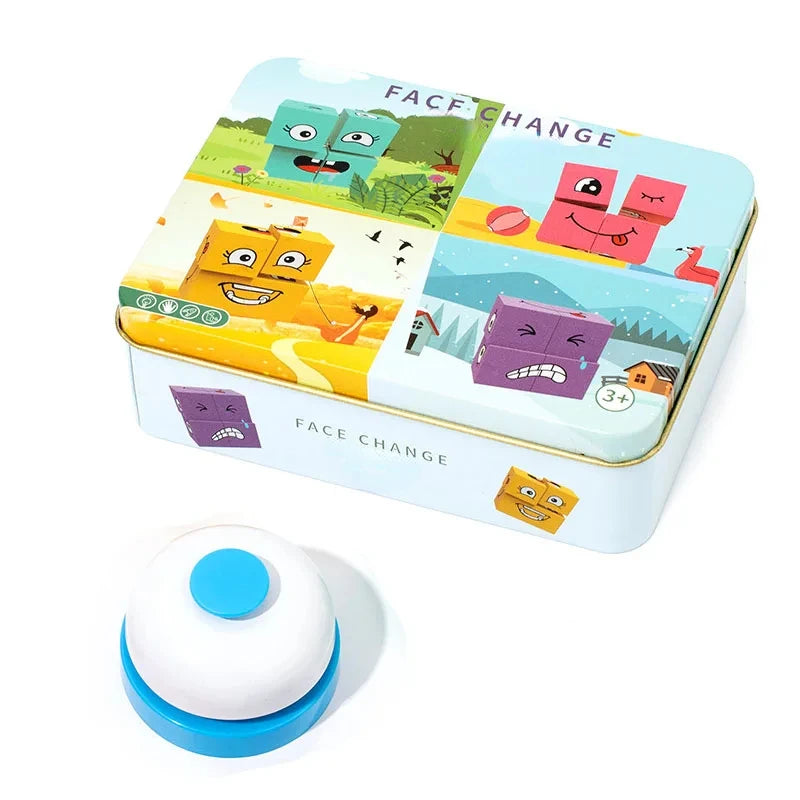 Cube Face Changing Building Blocks – Wooden Expression Puzzle, Montessori Board Game for Children, Battle Table Toy