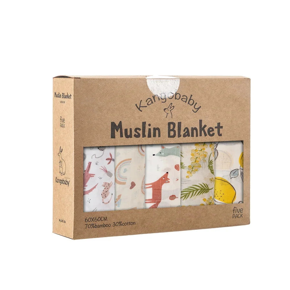5-Piece Set – Multi-Functional Bamboo Cotton Muslin Bibs & Burp Cloths – Soft & Breathable Washcloths for Newborns - Kidzy Market