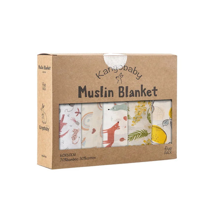 5-Piece Set – Multi-Functional Bamboo Cotton Muslin Bibs & Burp Cloths – Soft & Breathable Washcloths for Newborns - Kidzy Market
