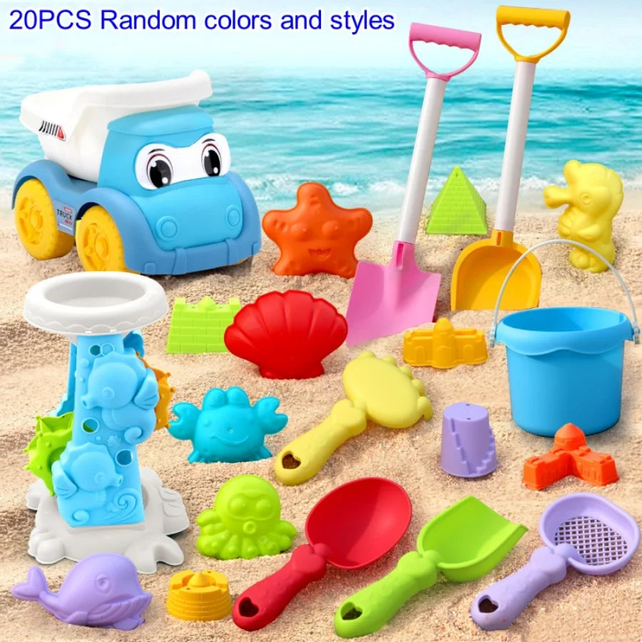 Children’s Beach Toy Set With ATV, Bucket, Shovel & Hourglass — Sand Digging & Water Play Tools, Random Colors
