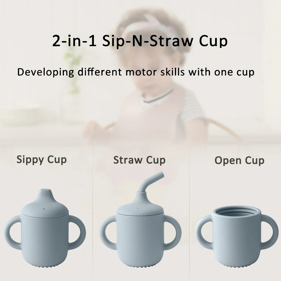 1PC Two Lids Baby Silicone Straw Cup - BPA-Free, Portable Snack Storage Container, Feeding Cup for Kids, Learning Drink Cup