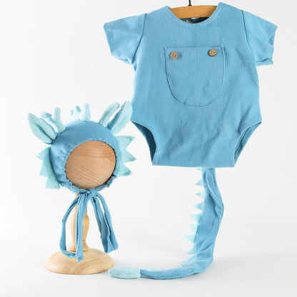 Baby Photography Clothes Set Soft Fabric Sewing Dragon Outfit Baby Boy Romper and Hat Newborn Photography Props