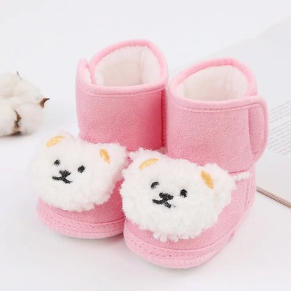 Baby Winter Snow Boots with Cute Bear and Fluff Balls Soft Sole Infant Toddler Shoes