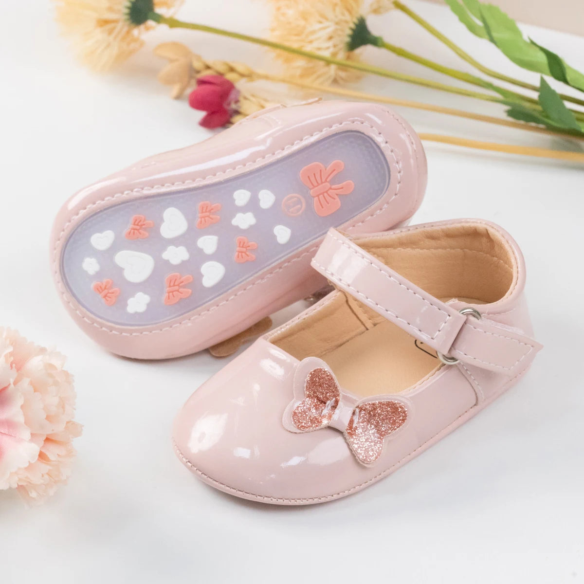 KIDSUN Baby Shoes – Newborn Girl Princess PU Toddler Shoes, Bow Decor Anti-Slip Rubber Sole First Walker (0-18M)