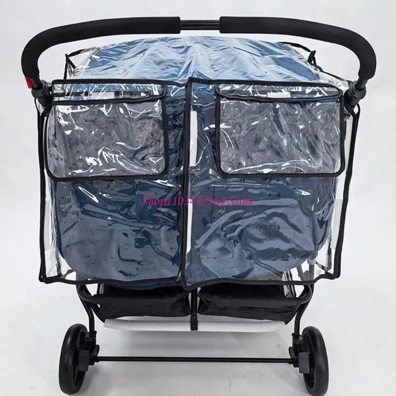 Double Stroller Rain Cover EVA Raincoat with Ventilated Design and Convenient Storage