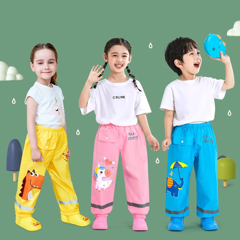 Waterproof Girls BWaterproof Toddler Rain Pants Windproof Mud Trousers Cartoon Dinosaur Unicorn