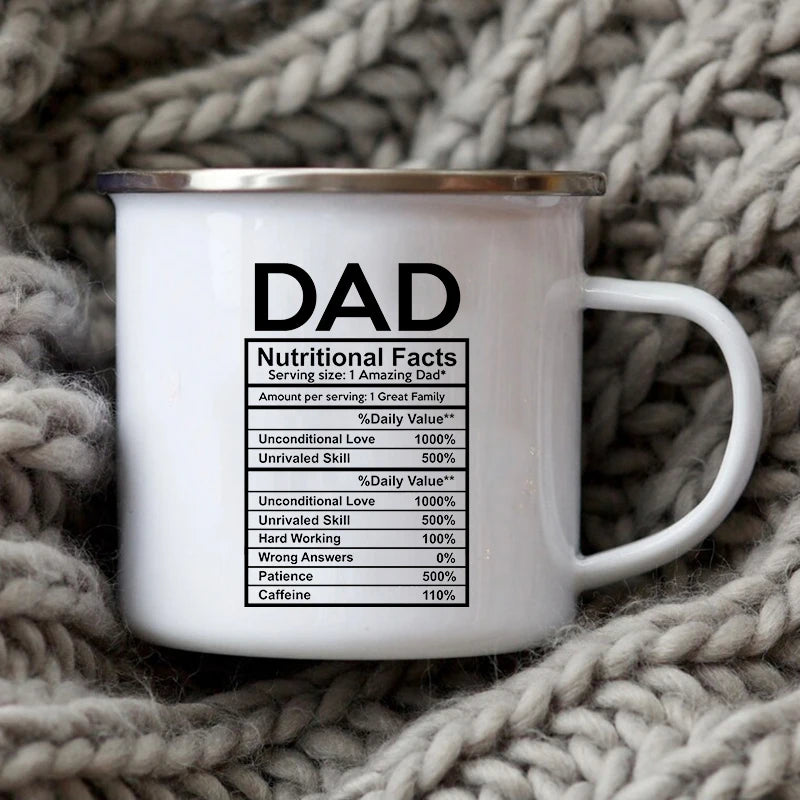 Dad Nutritional Facts Enamel Coffee Mug – Best Dad Ever Gift from Kids – Father's Day Gift for Papa, Daddy, Stepdad